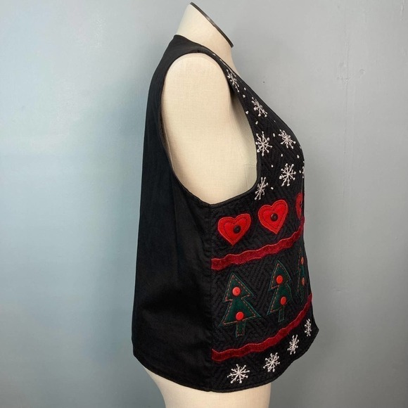 Vintage 90s Paul Harris Design Quilted Applique Americana Trees Hearts Size XL - Picture 2 of 12